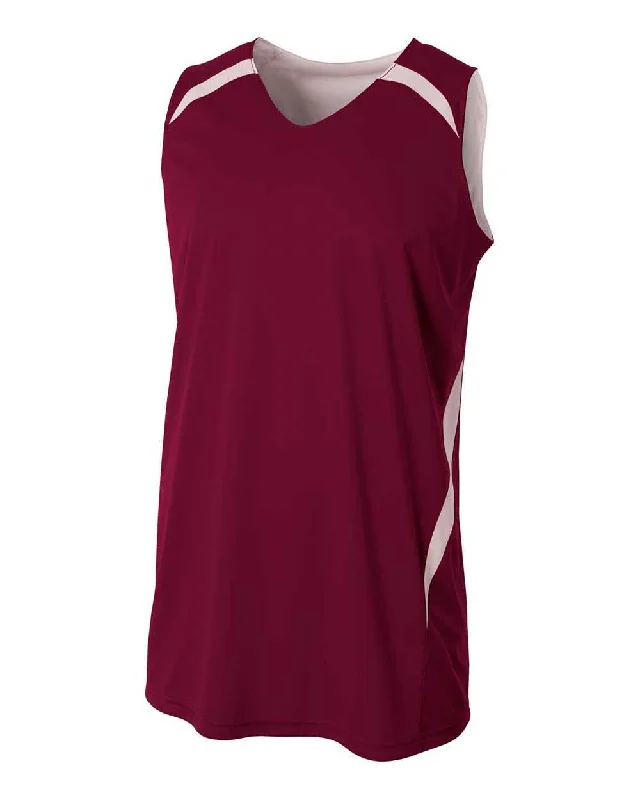 A4 N2372 Double Double Reversible Jersey - Maroon White