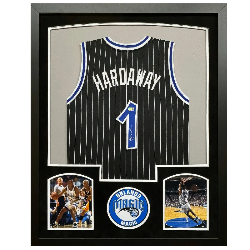 Anfernee Penny Hardaway Signed Orlando Black Custom Suede Matte Framed Basketball Jersey (Beckett)