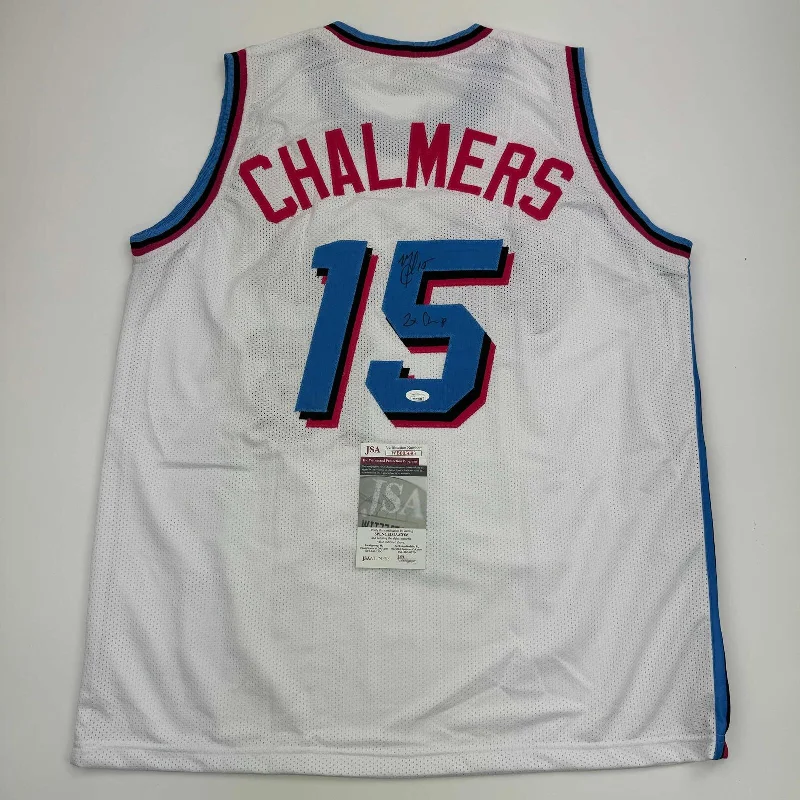 Autographed/Signed Mario Chalmers Miami Vice White Basketball Jersey JSA COA