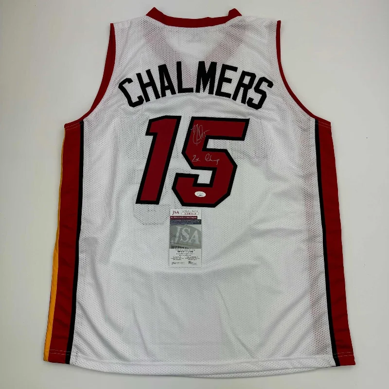 Autographed/Signed Mario Chalmers Miami White Basketball Jersey JSA COA