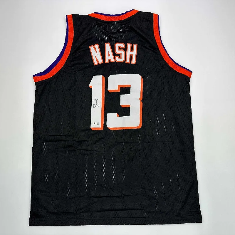 Autographed/Signed Steve Nash Phoenix Black Basketball Jersey Beckett BAS COA