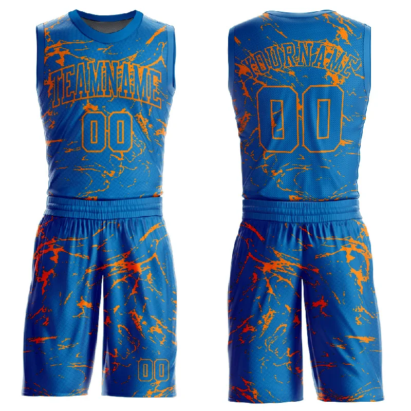 Custom Blue Bay Orange Abstract Grunge Art Round Neck Sublimation Basketball Suit Jersey