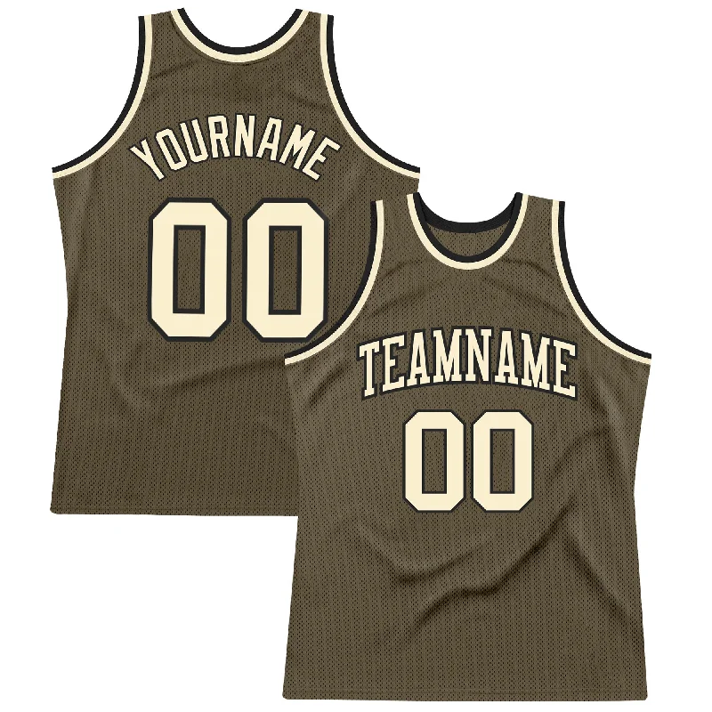 Custom Olive Cream-Black Authentic Throwback Salute To Service Basketball Jersey