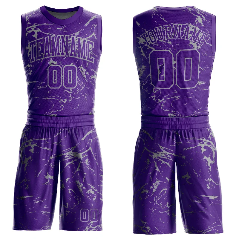 Custom Purple Light Gray Abstract Grunge Art Round Neck Sublimation Basketball Suit Jersey