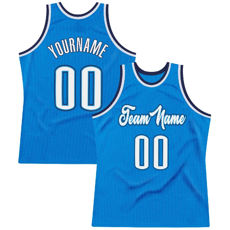 Custom Blue White-Navy Authentic Throwback Basketball Jersey