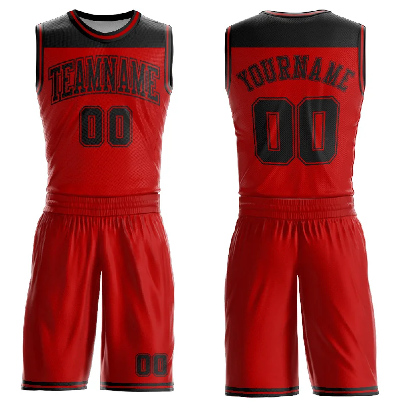 Custom Red Black Color Block Round Neck Sublimation Basketball Suit Jersey