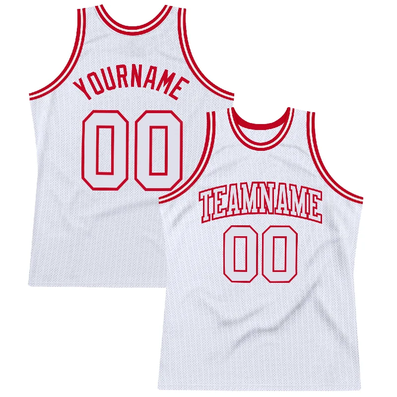 Custom White White-Red Authentic Throwback Basketball Jersey