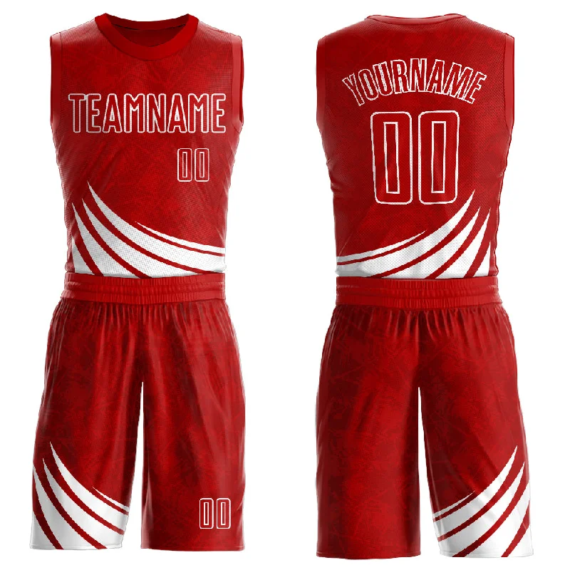 Custom Red White Wind Shapes Round Neck Sublimation Basketball Suit Jersey