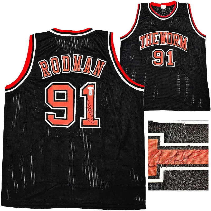 Chicago Bulls Dennis Rodman Autographed Black Jersey JSA Stock #215736