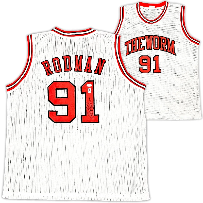 Chicago Bulls Dennis Rodman Autographed White Jersey JSA Stock #215738