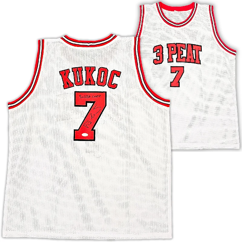 Chicago Bulls Toni Kukoc Autographed White Jersey "3x NBA Champ" JSA Stock #215749