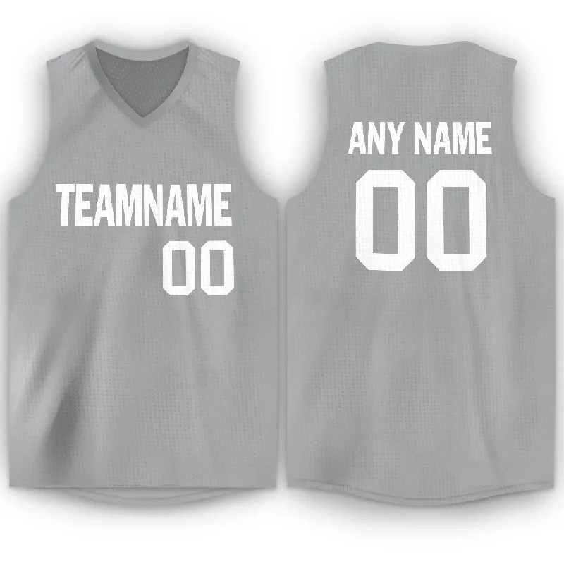 Custom Gray White V-Neck Basketball Jersey