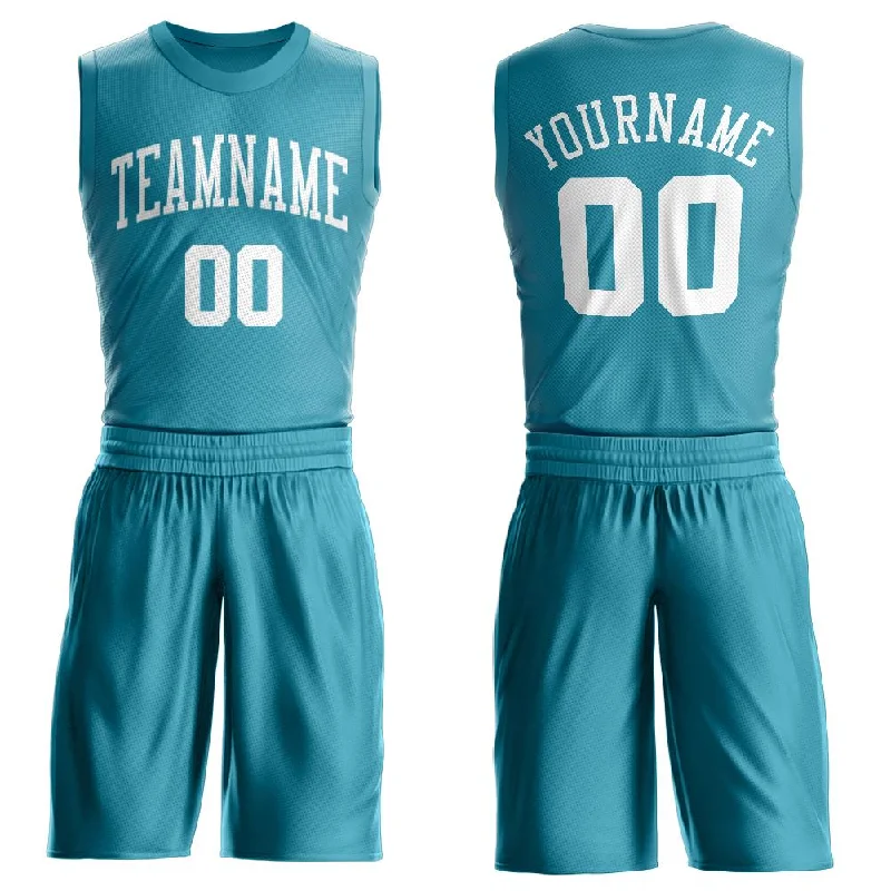 Custom Teal White Round Neck Suit Basketball Jersey