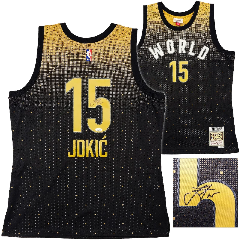 Denver Nuggets Nikola Jokic Autographed Black Authentic Mitchell & Ness HWC Swingman 2016 All Star Game World Jersey Size L JSA Stock #235498