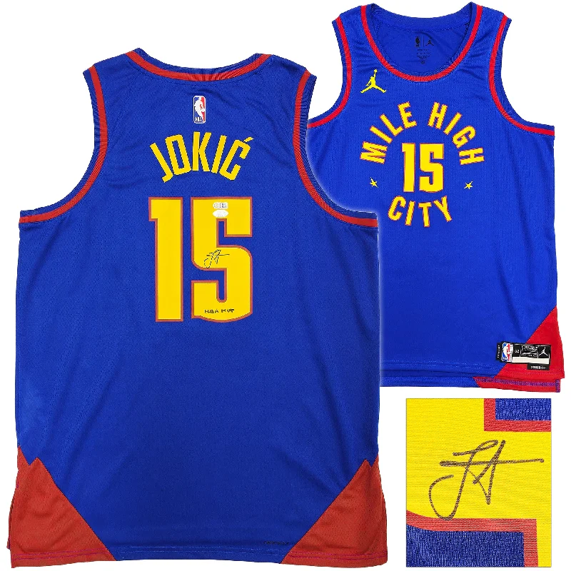 Denver Nuggets Nikola Jokic Autographed Blue Nike Statement Edition Jersey Size 52 "NBA MVP" JSA Stock #235475