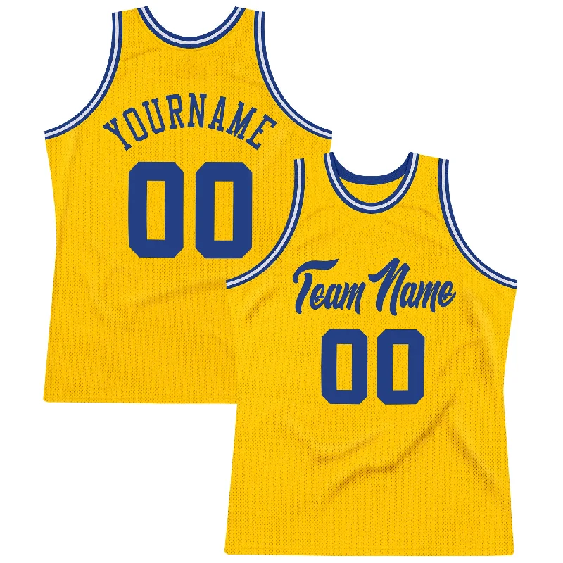 Custom Gold Royal-White Authentic Throwback Basketball Jersey