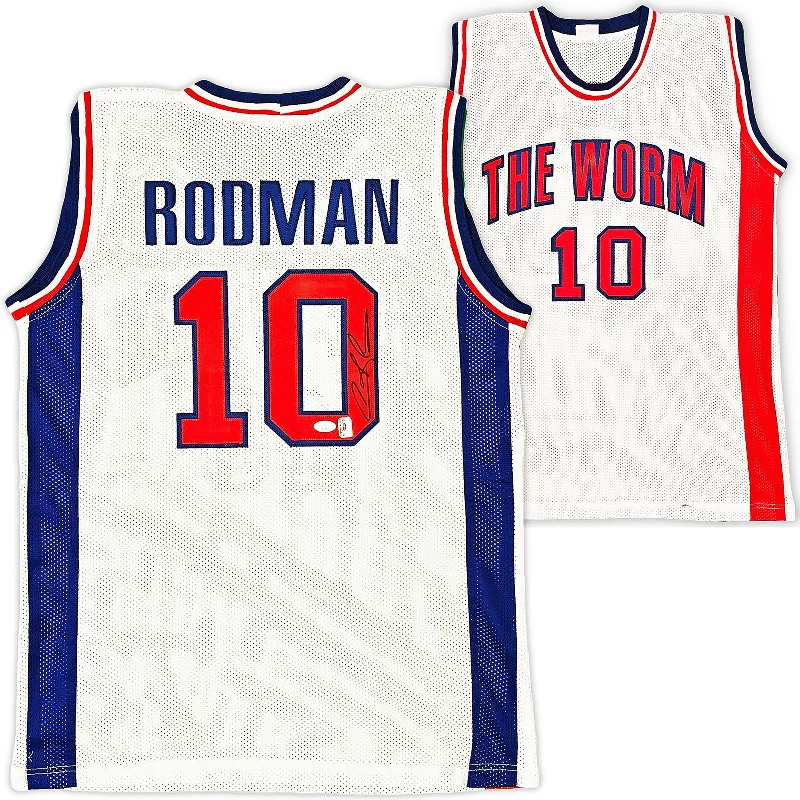 Detroit Pistons Dennis Rodman Autographed White Jersey JSA Stock #215730