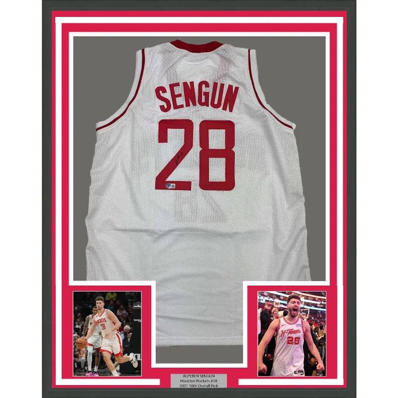 Framed Autographed/Signed Alperen Sengun 35x39 Houston White Jersey Beckett COA