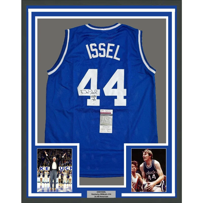 Framed Autographed/Signed Dan Issel 35x39 Kentucky Blue Jersey JSA COA