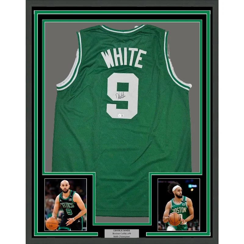 Framed Autographed/Signed Derrick White 35x39 Boston Green Basketball Jersey JSA