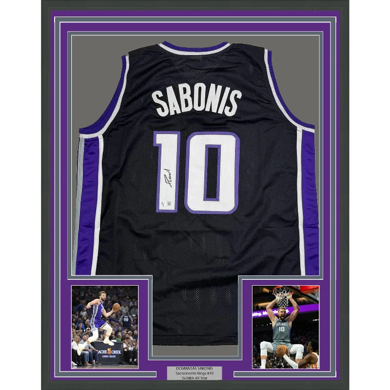 Framed Autographed/Signed Domantas Sabonis 35x39 Sacramento Black Jersey BAS COA