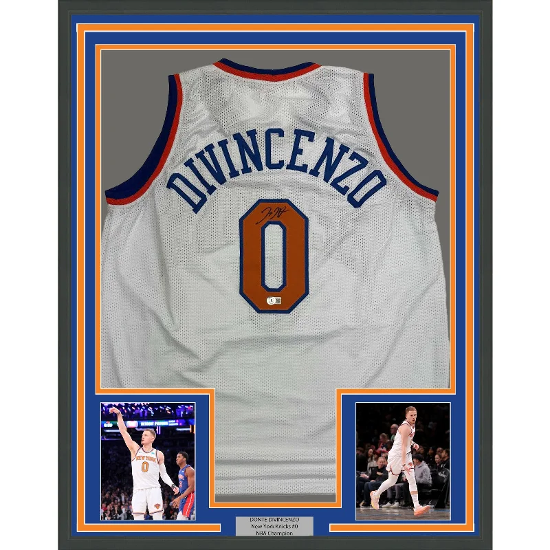 Framed Autographed/Signed Donte Divincenzo 35x39 New York White Jersey BAS COA