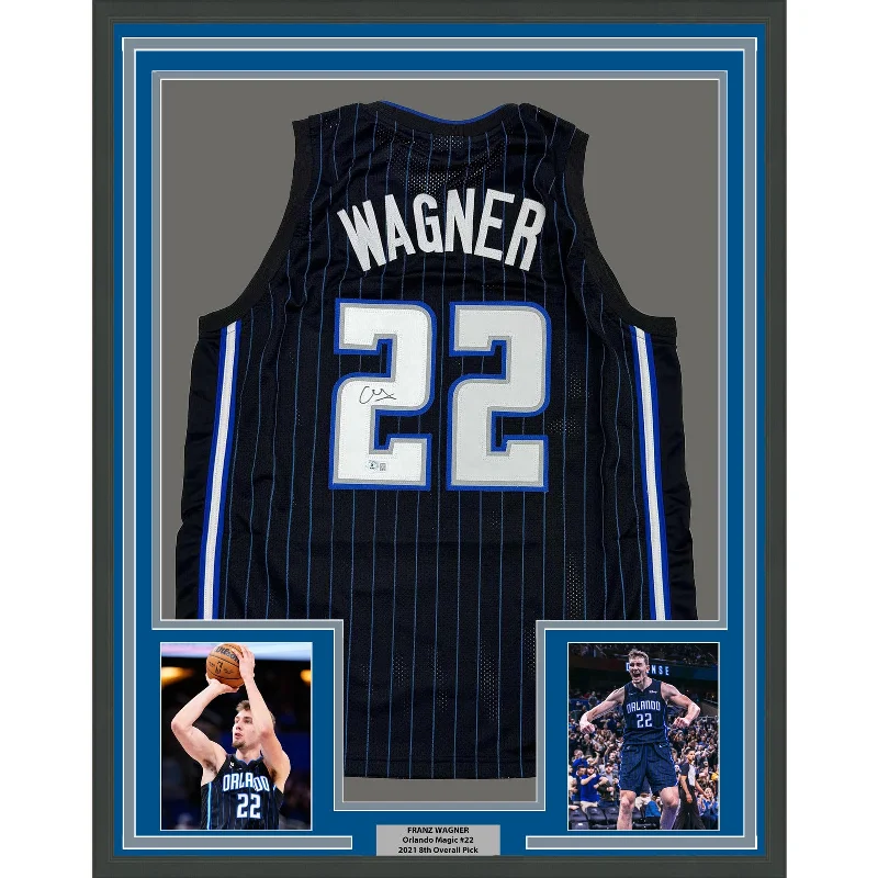 Framed Autographed/Signed Franz Wagner 35x39 Orlando Black Jersey Beckett COA