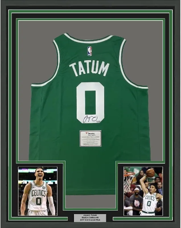 FRAMED Autographed/Signed JAYSON TATUM 33x42 Celtics Green Jersey Fanatics COA