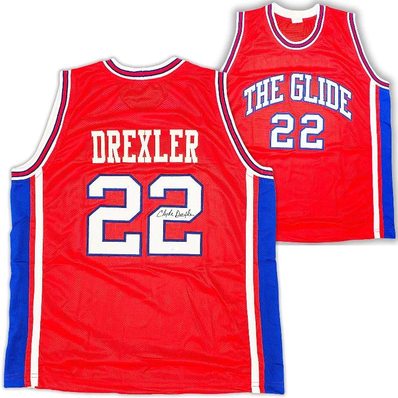 Houston Cougars Clyde Drexler Autographed Red Jersey JSA Stock #215764