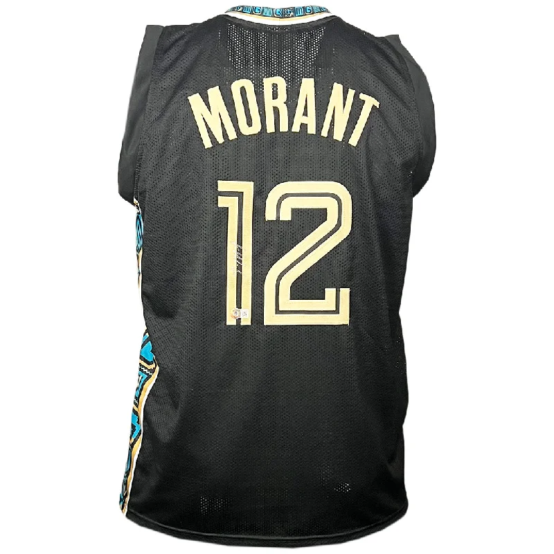 Ja Morant Signed Memphis Black Basketball Jersey light Sig (Beckett)