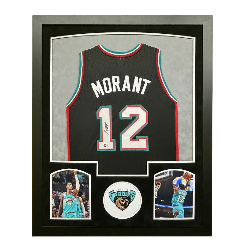 JA Morant Signed Memphis Black Custom Suede Matte Framed Jersey