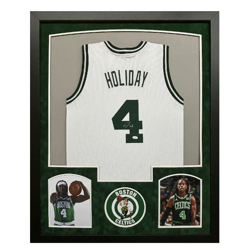 Jrue Holiday Signed Boston White Custom Suede Matte Framed Basketball Jersey (JSA)