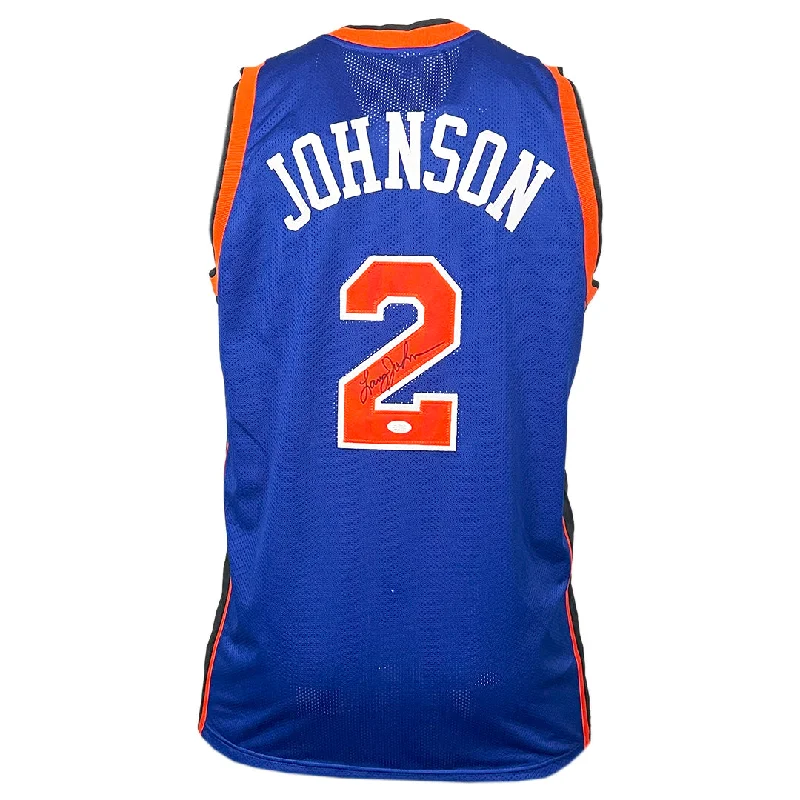 Larry Johnson Signed New York Blue Basketball Jersey (JSA)