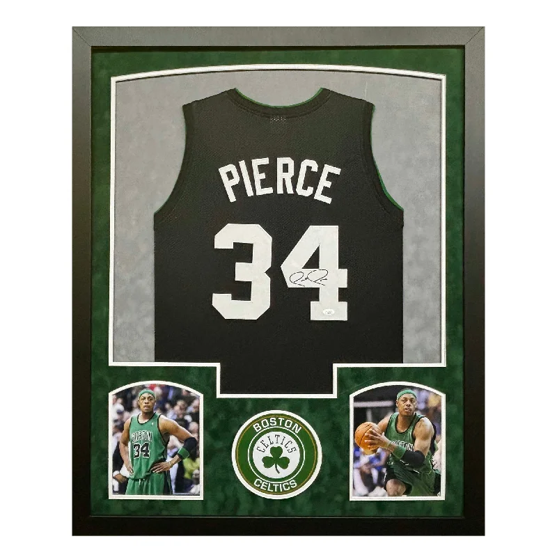 Paul Pierce Signed Boston Black Custom Suede Matte Framed Basketball Jersey (JSA)