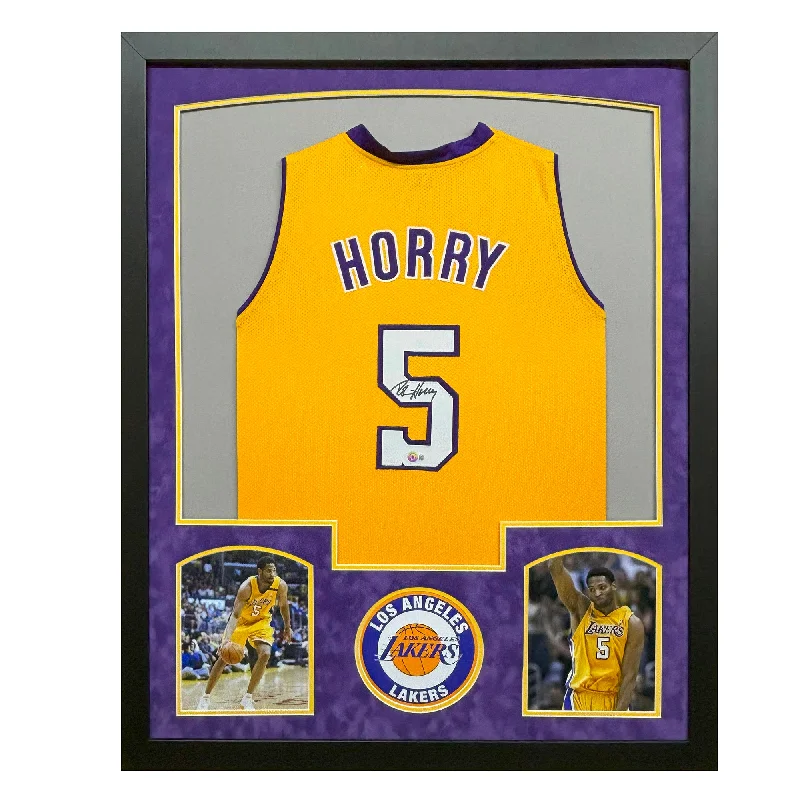 Robert Horry Signed Los Angeles Yellow Custom Suede Matte Framed Basketball Jersey (Beckett)