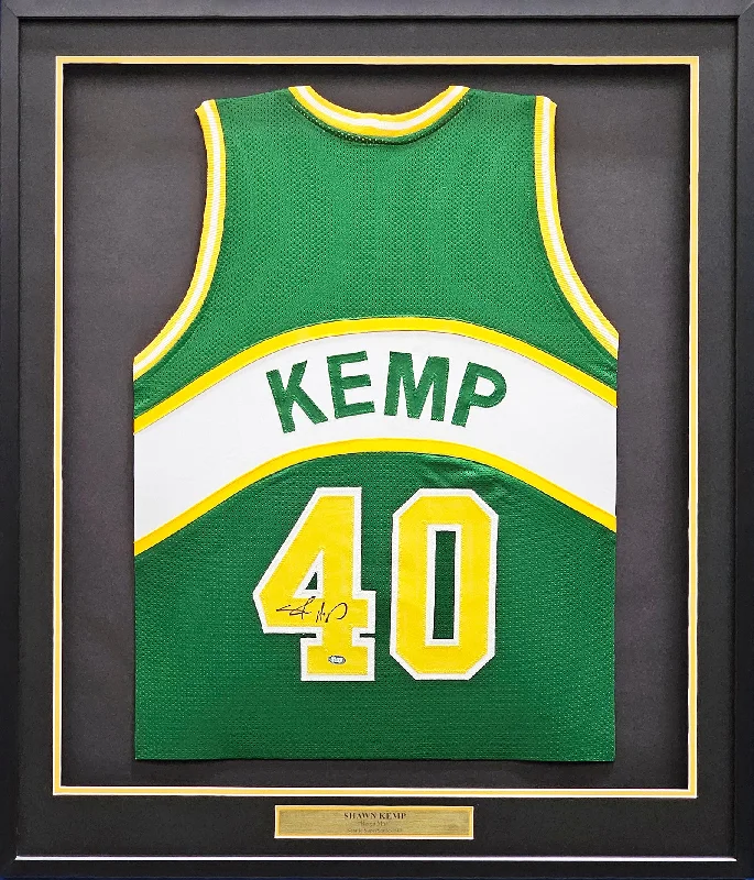 Seattle Supersonics Shawn Kemp Autographed Framed Green Jersey MCS Holo Stock #215863