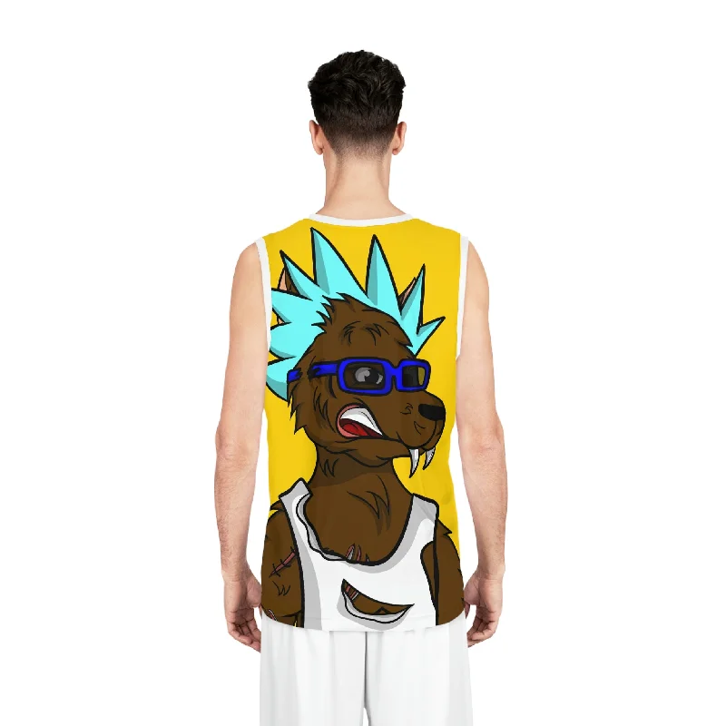 Spiky Blue Hair Cartoon Werewolve Wolf Basketball Jersey