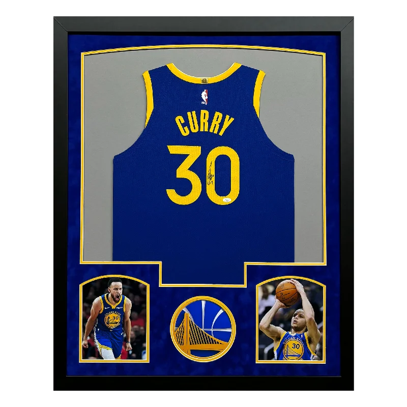 Steph Curry Signed Golden State Warriors Suede Matte Framed Basketball Jersey (JSA)