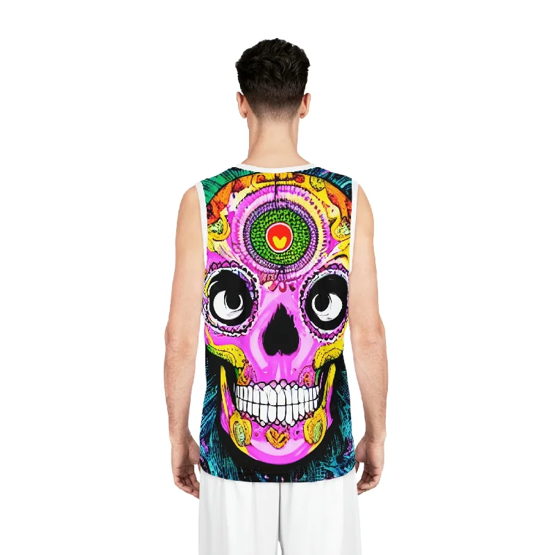 Trippy psychedelic Skull Skeleton Head Face Basketball Jersey (AOP)