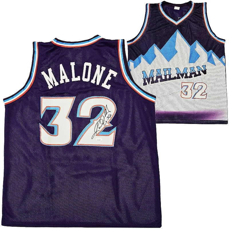 Utah Jazz Karl Malone Autographed Purple Jersey JSA Stock #215757