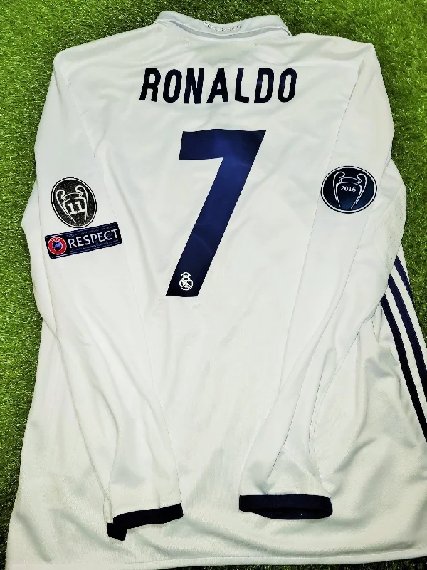 Cristiano Ronaldo Real Madrid 2016 2017 UEFA Home Long Sleeve Soccer Jersey Shirt XL SKU# AI5184