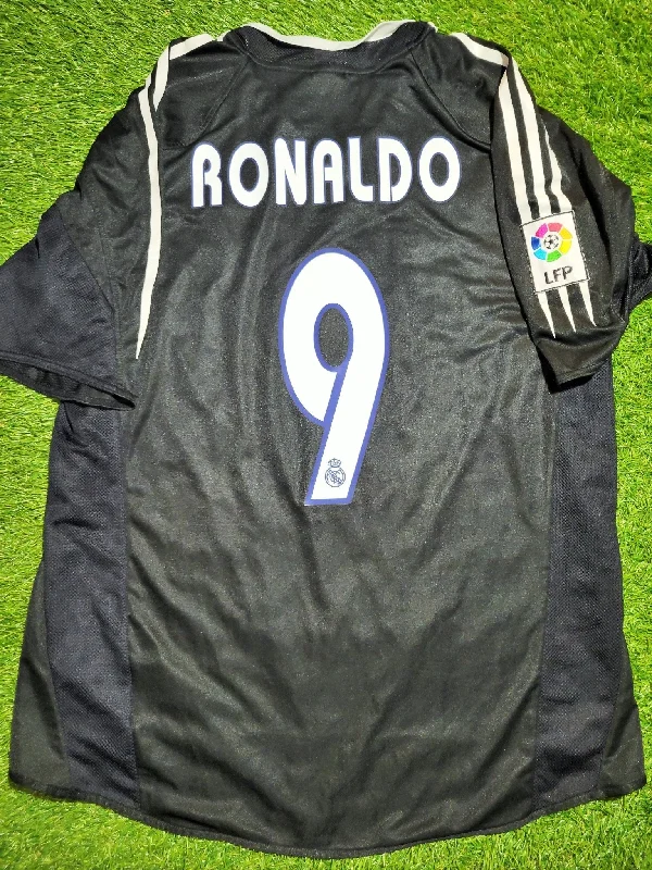 Ronaldo Real Madrid Black Away 2004 2005 Soccer Jersey Shirt L SKU# 367826