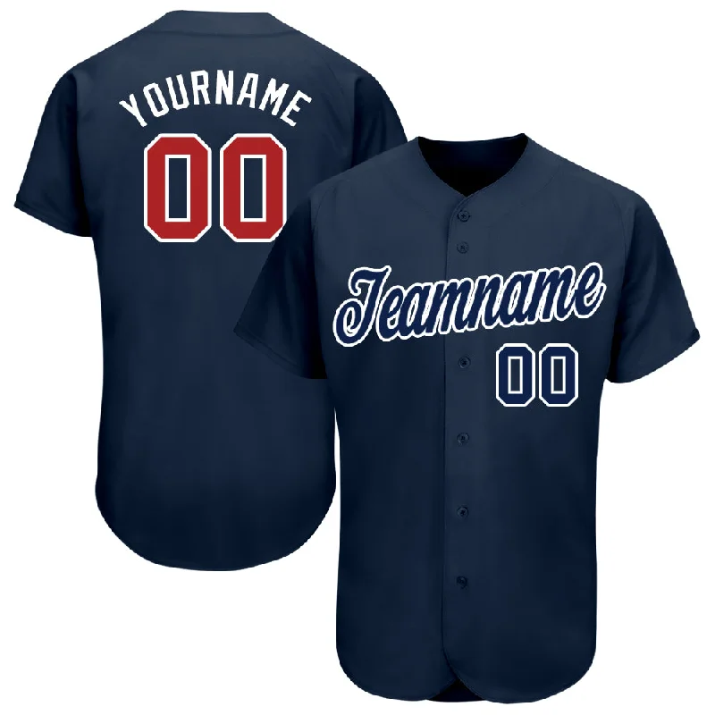 Custom Navy Red-White Baseball Jersey