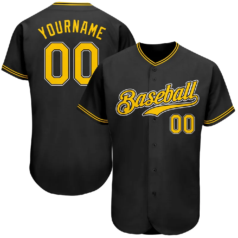 Custom Black Gold-White Authentic Baseball Jersey