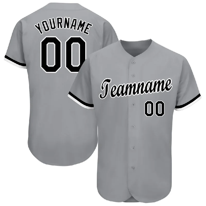 Custom Gray Black-White Baseball Jersey