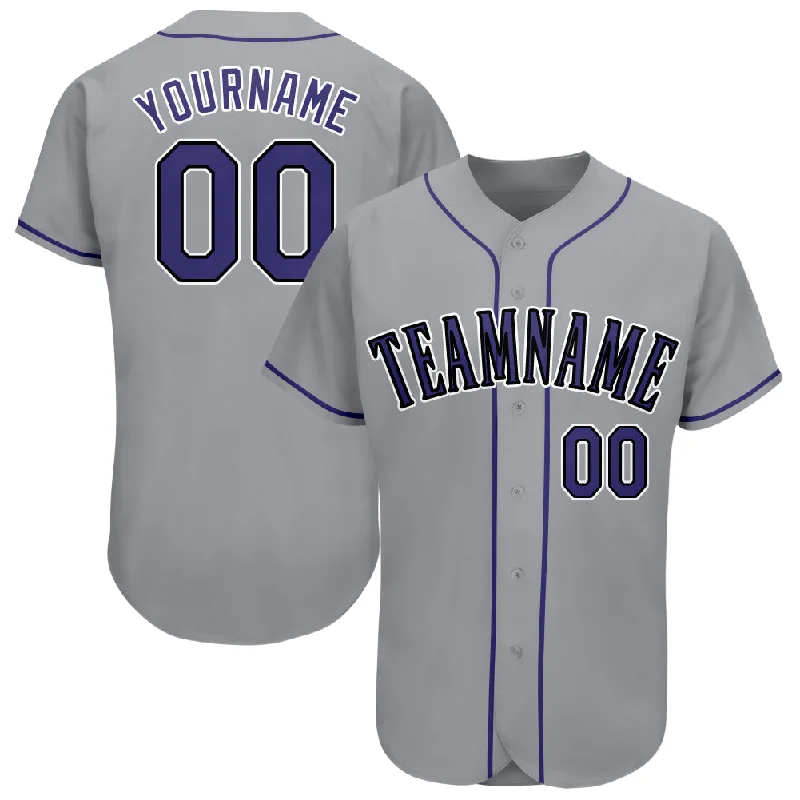 Custom Gray Purple-Black Baseball Jersey