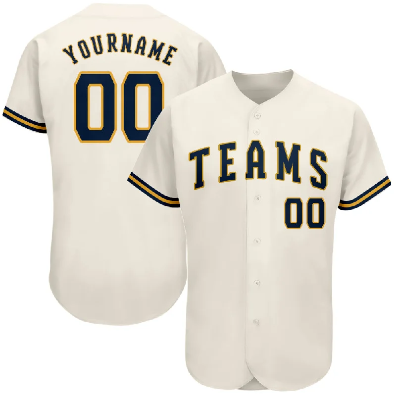 Custom Cream Navy-Gold Authentic Baseball Jersey