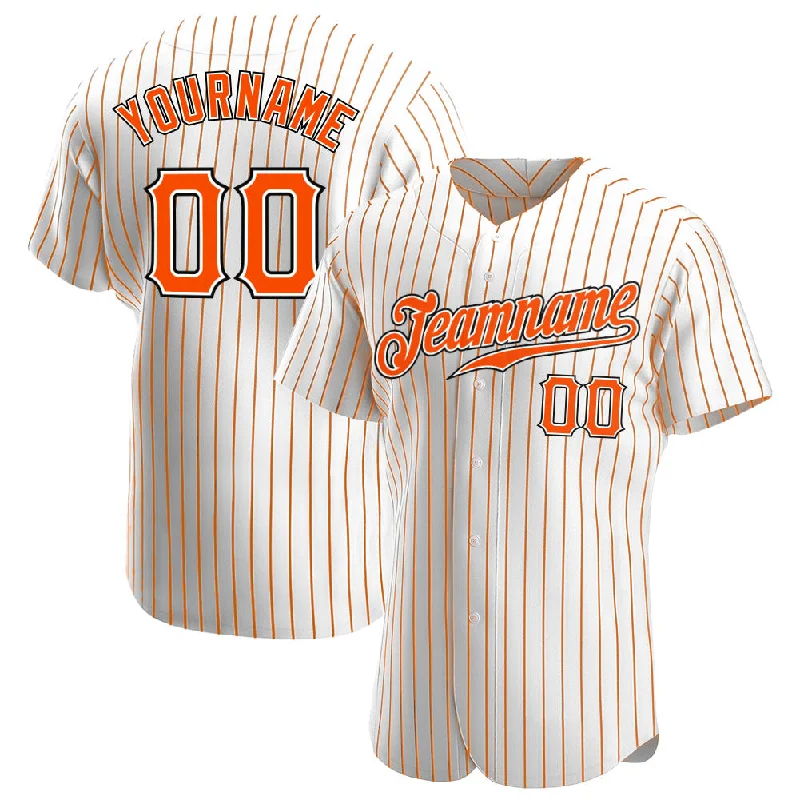 Custom White Orange Pinstripe Orange-Black Authentic Baseball Jersey