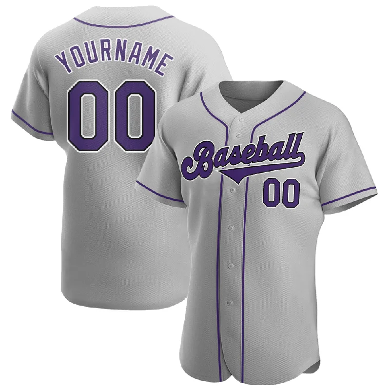 Custom Gray Purple-Black Authentic Baseball Jersey