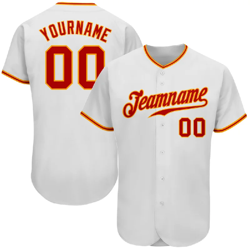 Custom White Red-Gold Authentic Baseball Jersey